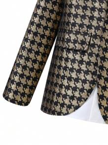 SHEIN Cậu bé Tween 1 Miếng In Houndstooth Khăn quàng Áo vest & 1 Miếng Quần tây & 1 Miếng Nơ Áo sơ mi - Đen và trắng - Xem 6