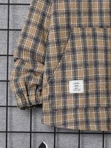 SHEIN Tween Boys' Casual Checkered Collar Thick Cardigan Jacket With Zipper, Woven Fabric