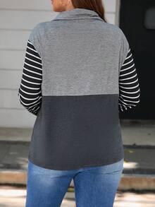 SHEIN LUNE Hơn In sọc Khối màu Dây rút áo có mũ Áo thun - Nhiều màu - Xem 3