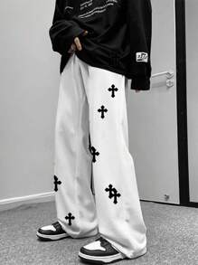 Manfinity EMRG Loose Men's Cross Printed Sweatpants With Drawstring Waist And Wide Leg
