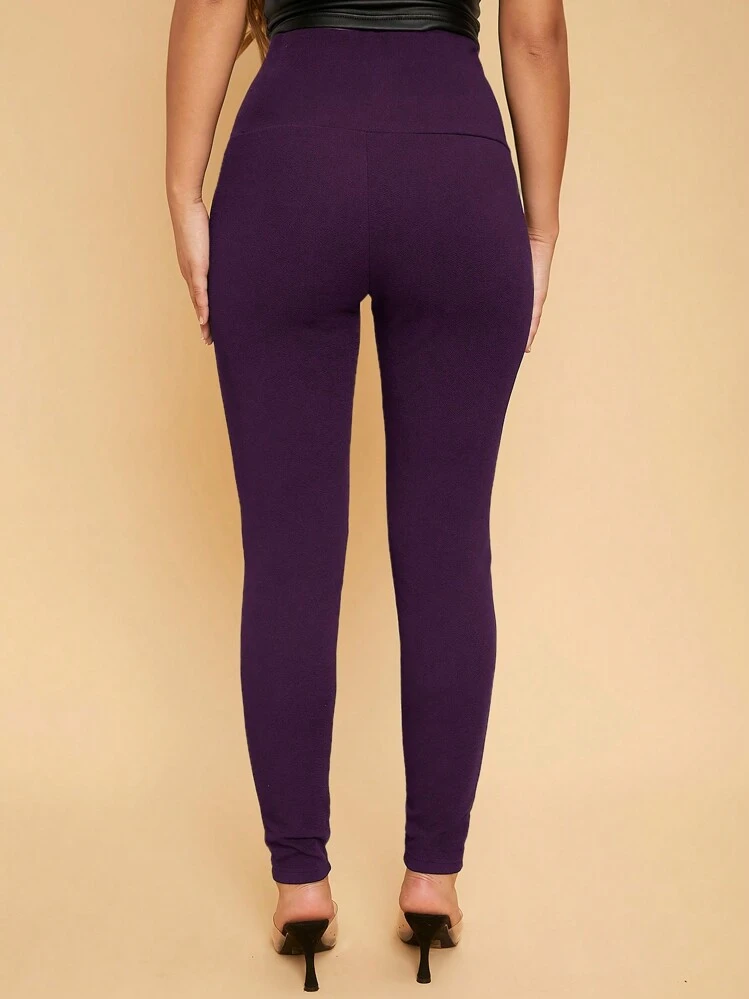SHEIN SXY Lace Up Front Skinny Pants - Red Violet - View 2