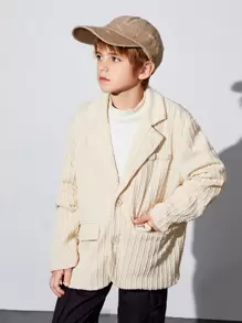 SHEIN Tween Boy Flap Pocket Textured Coat - Apricot - View 3