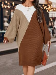 Calvaya 休閒撞色大碼毛衣洋裝 - 彩色 - 查看 6