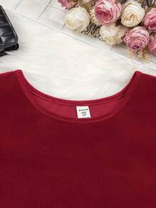SHEIN Cô gái Tween Giấy dán hoa văn Lace  Lưới Hem Đầm Đối với Giáng sinh - Đỏ - Xem 4