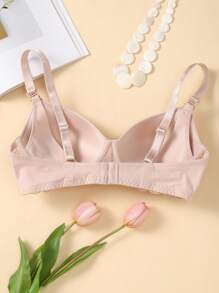 SHEIN Maternity Contrast Lace Underwire Bra Lingerie - Pink - View 5