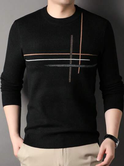 Men Striped Pattern Sweater, For Fall Winter, Long Sleeve Top