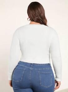 SHEIN BASICS 大碼拉鏈開襟短款開衫 - 白色 - 查看 2