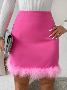 Chiquease Trang trí Fuzzy Váy bodycon - Màu Hồng Tươi - Xem 3