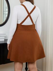 Calvaya 大碼素色背帶洋裝不帶T恤 - 卡其色 - 查看 2