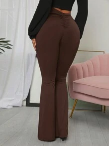 SHEIN SXY 素色喇叭褲 - 巧克力棕 - 查看 2