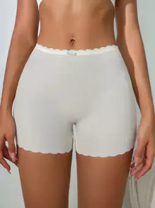 Women's Casual High Stretch Apricot Plain Scallop Fabric Boyshorts - Apricot - View 4