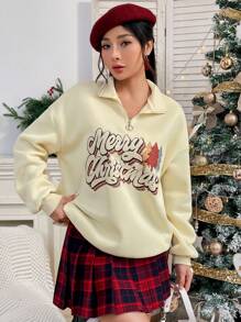 SHEIN Unity 女式圣诞印花保暖长袖运动衫 - 杏色 - 查看 5