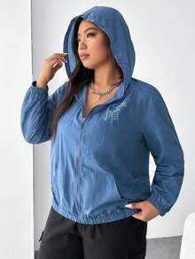 SHEIN EZwear 大碼恐龍印花拉鏈開襟連帽夾克 - 藍色 - 查看 5