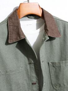 Manfinity Homme 男士雙口袋牛仔夾克（無 T 卹） - 軍綠色 - 查看 5