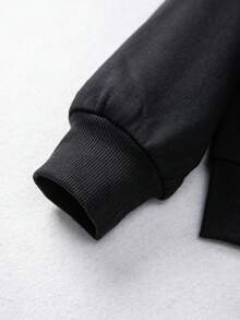 少女日文字母和中国龙图案落肩卫衣 - 黑色 - 查看 6