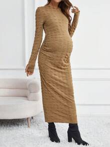 SHEIN Maternity Solid Bodycon Dress - Khaki - View 4