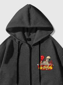 ROMWE MEN Street Life 男士拳擊骷髏印花連帽衫 - 深灰色 - 查看 4