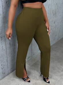 Slaydiva Plus Split Hem Pants - Army Green - View 4