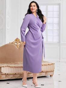 Modelyn Đầm dạ hội dài quấn thắt nút bên hông Plus - Màu tím - Xem 5