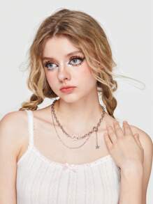 ROMWE Fairycore Collar de cadena con estrella con diseño a capas - Plateado - Ver 4