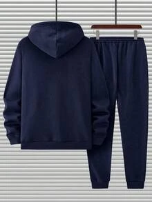 Manfinity Homme Men Letter Graphic Kangaroo Pocket Drawstring Hoodie & Sweatpants - Royal Blue - View 2