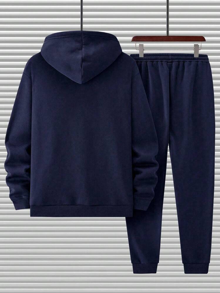Manfinity Homme Hombres Pantalones deportivos con capucha con estampado de letra con bolsillo de canguro con cordón - azul real - Añade 2