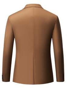 Manfinity Mode 男士純色單排扣商務西裝外套 - 咖啡棕 - 查看 2