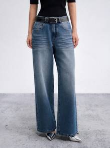 DAZY Slant Pocket Wide Leg Jeans Without Belt - Light Wash - View 5