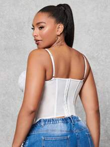 SHEIN BAE Top tipo camiseta con bustier de encaje para tallas grandes - Blanco - Ver 2