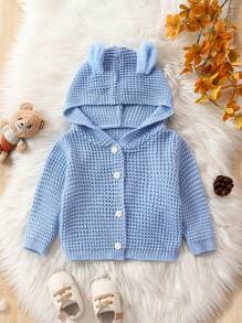 男嬰3D耳朵設計前紐扣連帽開襟衫 - 淺藍色 - 查看 1