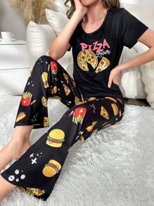 Letter & Cartoon Graphic PJ Set / Pajama Set