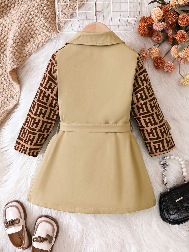 Baby Girl Allover Letter Graphic Belted Trench Coat