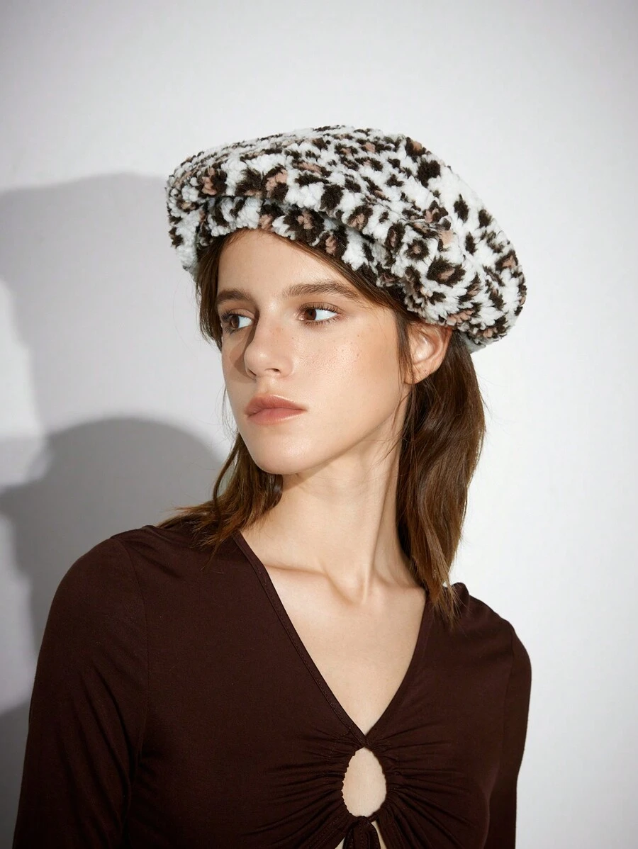 SHEIN ICON Mũ beret thời trang sang trọng họa tiết da báo - Nhiều màu - Xem 1