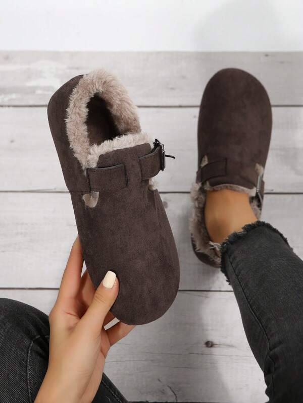 2024 Herbst/Winter Pelz Damen Slip-On Dicke Sohle Warme Loafer, Ballerinas