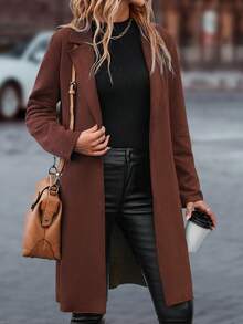 SHEIN LUNE Cổ áo Túi xéo Mở Mặt trước Thắt lưng áo - Rỉ Nâu - Xem 4