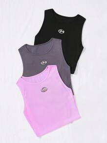 SHEIN EZwear 3pcs Patched Detail Tank Top - Multicolor - View 3