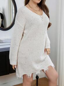 Celure Plus Drop Shoulder Distressed Sweater Dress