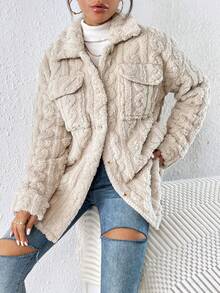 SHEIN Frenchy Túi có nắp Thả vai Áo khoác Teddy - Màu be - Xem 3