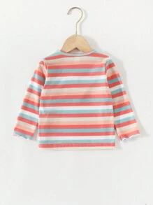Baby Girl Floral Patched Striped Tee - Multicolor - View 2