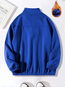 Manfinity Hypemode 寬鬆剪裁男士字母補丁細節半拉鍊保暖綿毛衣 - 藍色 - 查看 2