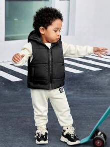 SHEIN Leap Crew Baby Boy Zip Up Hooded Vest Jacket & Sweatpants & Tee - Multicolor - View 5