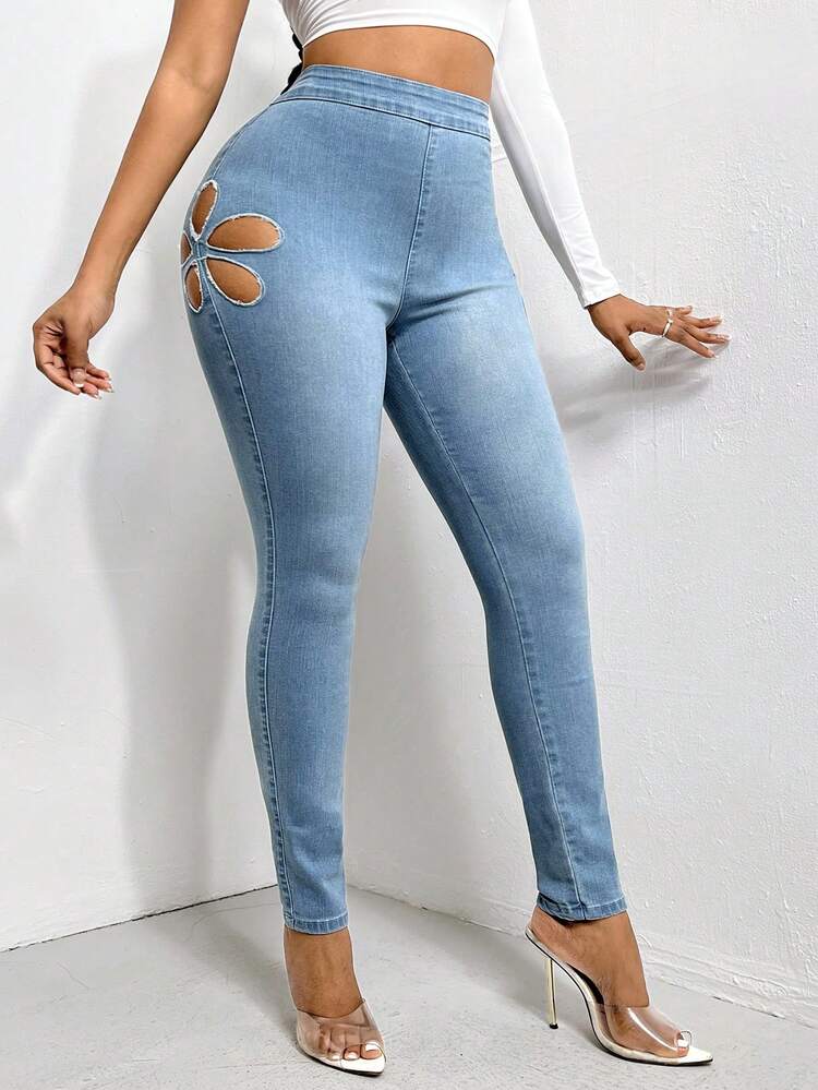 Cut Out Side Skinny Jeans