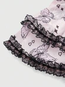 ROMWE Kawaii In bướm Viền Lace tương phản Cà vạt vai Cami ngọn - Hồng - Xem 4