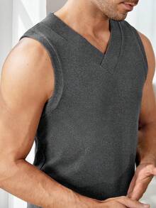Men Solid V Neck Thermal Underwear Top - Dark Grey - View 4