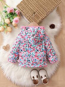 Baby Girl Allover Floral Print Thermal Lined Hooded Padded Coat - Multicolor - View 2