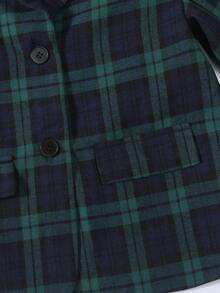 SHEIN 男大童格紋印花西裝領西裝外套和褲子適用於聖誕 - 綠色 - 查看 6