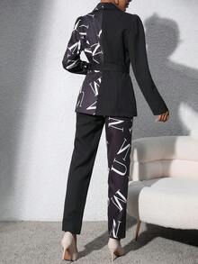 SHEIN Clasi 字母圖案西裝領西裝外套和褲子不附腰帶