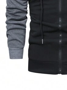 Manfinity Homme Men Colorblock Zip Up Drawstring Hoodie - Black - View 3