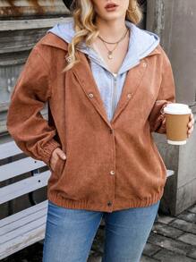 Calvaya Talla grande Abrigo de pana con capucha 2 en 1 - Café integral - Ver 5