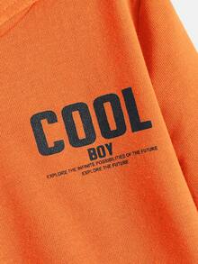 SHEIN 年輕男孩經典基本休閒連帽衫,適用於運動 - 橘色 - 查看 3